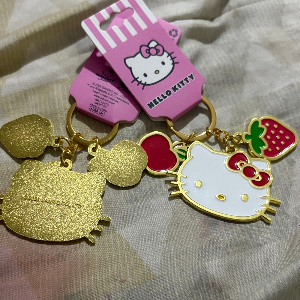 Hello Kitty Gold and White Charm Keychain